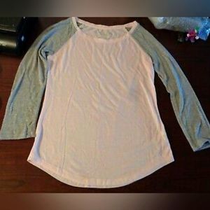 AMERICAN EAGLE Long Sleeve Jersey T-Shirt Pink & Grey